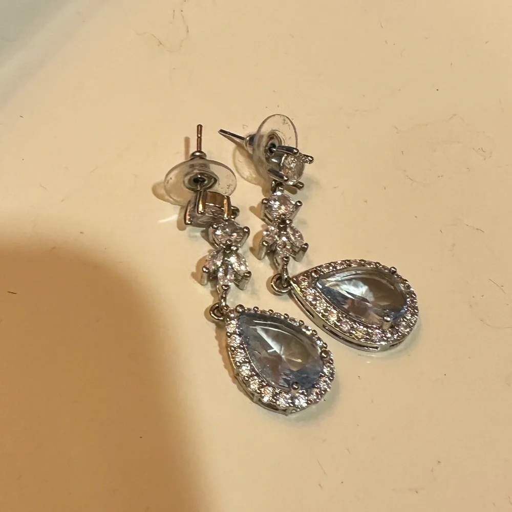 David’s Bridal Silver and Blue Pear Drop Earrings - Picture 4 of 4